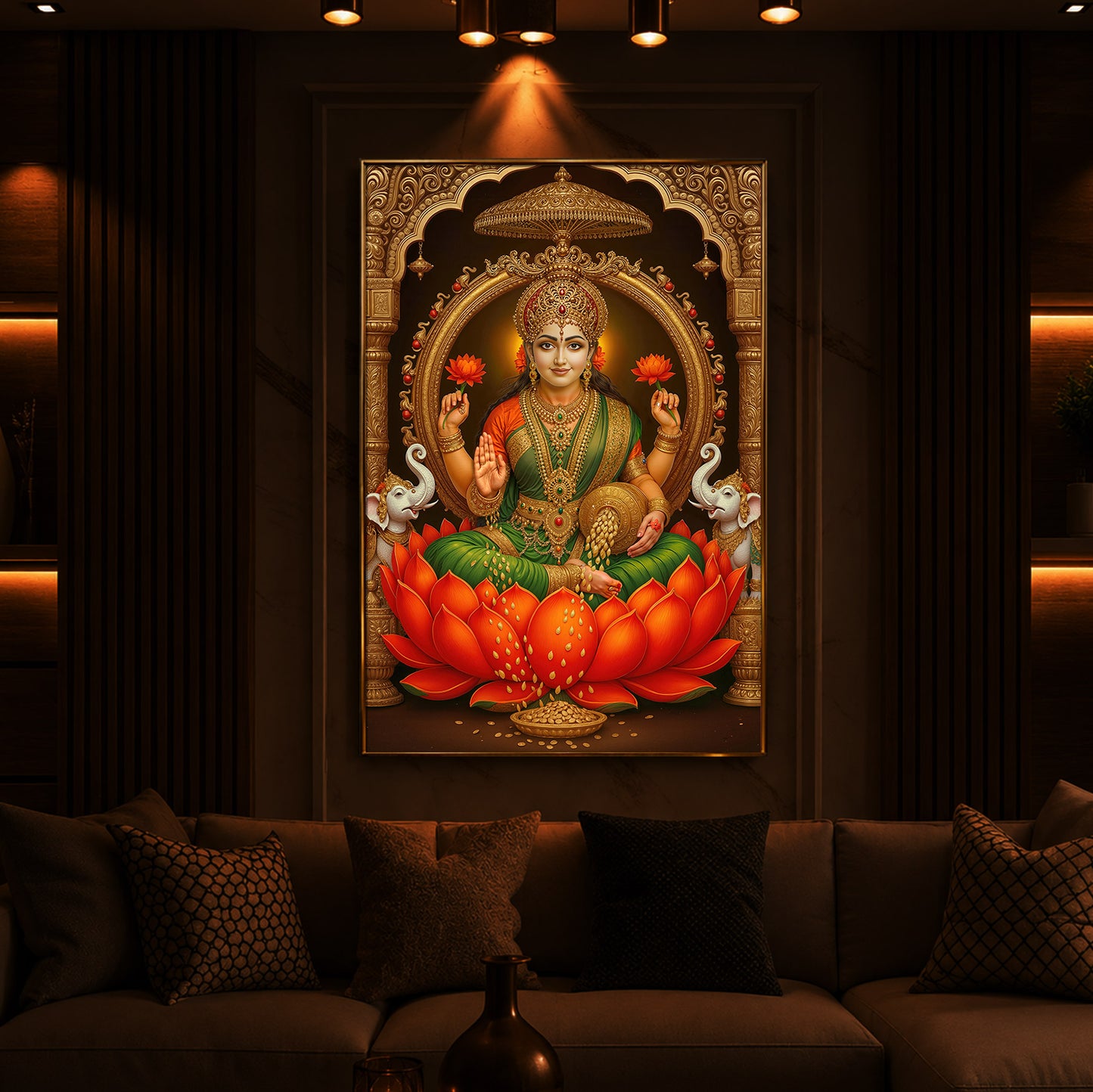 Mahalaxmi Ji Modern Luxury Backlight Vertical Wall Art