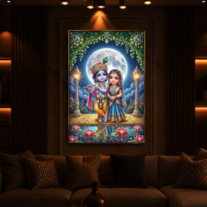 Little Radha Krishna Modern Luxury Backlight Vertical Wall Art