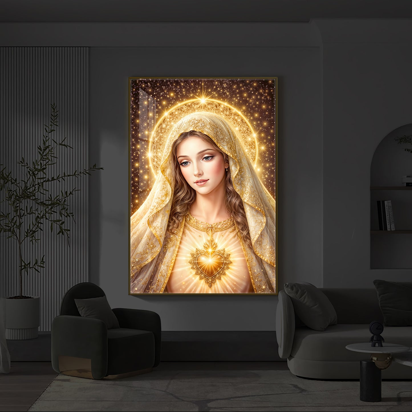 Virgin Mary Modern Luxury Backlight Vertical Wall Art