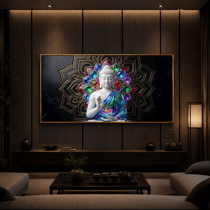 Meditating Buddha Modern Luxury Backlight Horizontal Wall Art