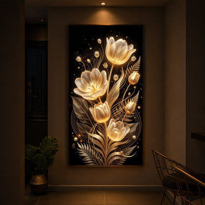 Golden Luminous Tulip Modern Luxury Backlight Vertical Wall Art