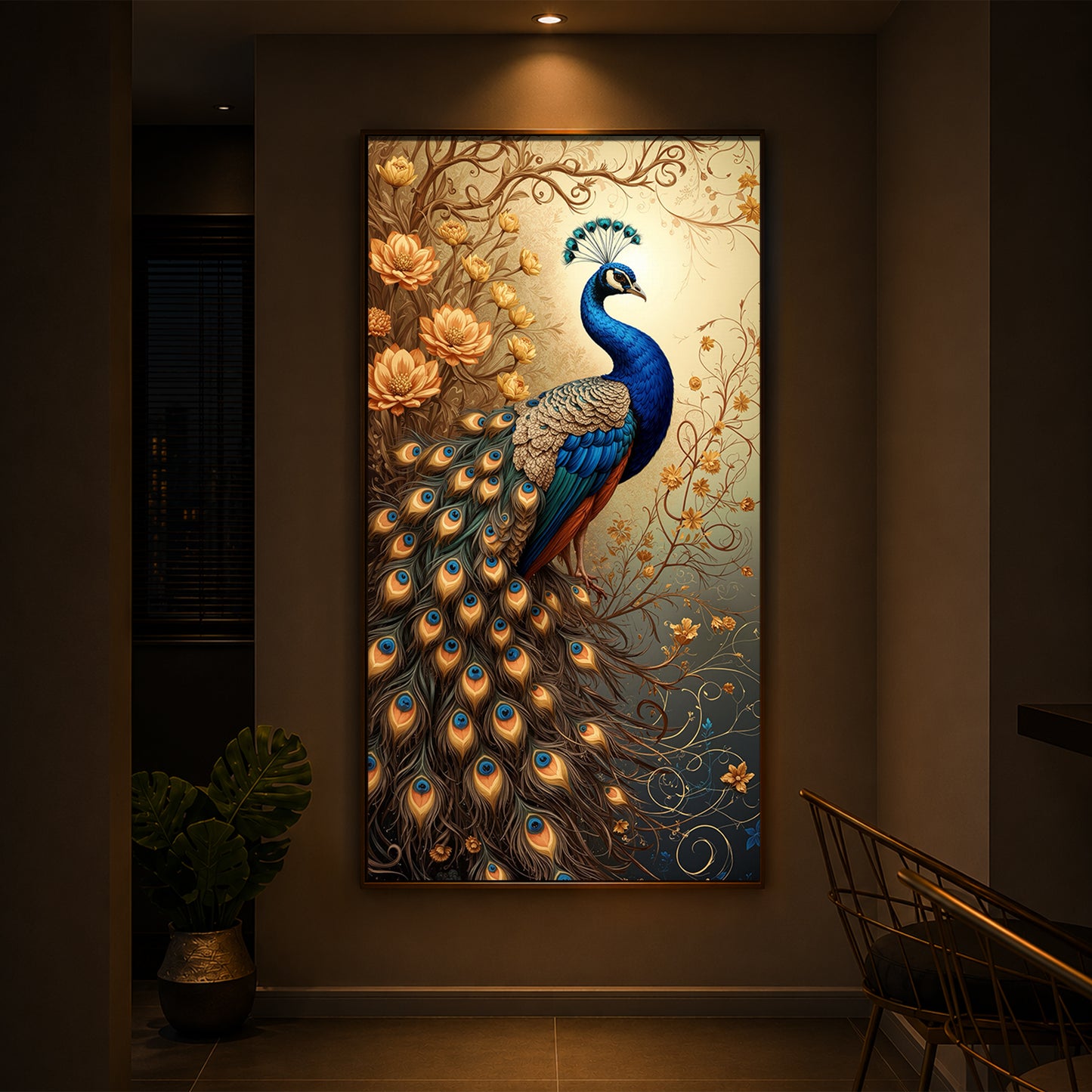Beautiful Peacock Modern Luxury Backlight Vertical Wall Art