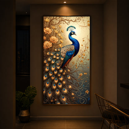 Beautiful Peacock Modern Luxury Backlight Vertical Wall Art