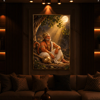 Hanuman Ji Under Tree Modern Luxury Backlight Vertical Wall Art
