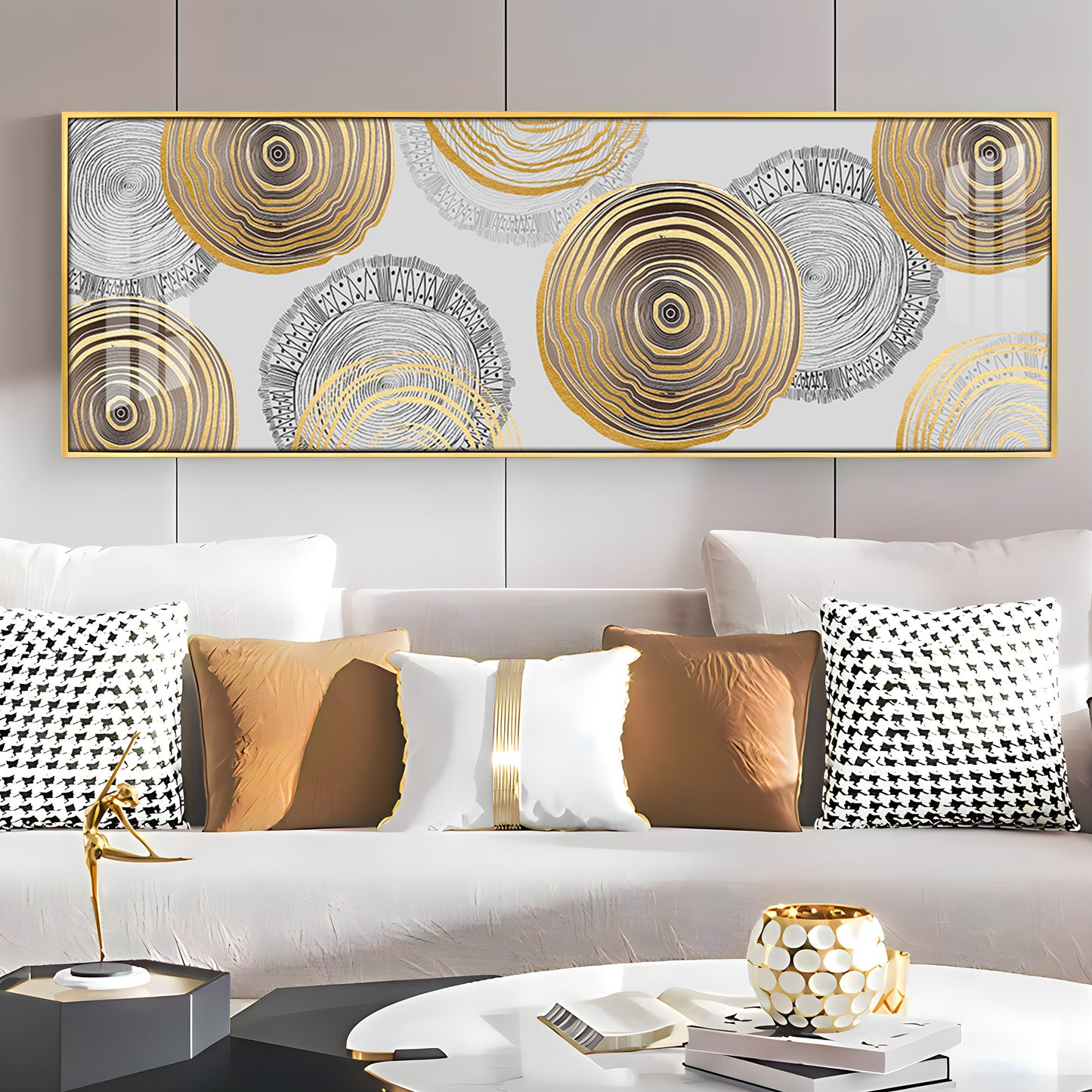 Elegant Gold and Black Rings Premium Acrylic Horizontal Wall Art