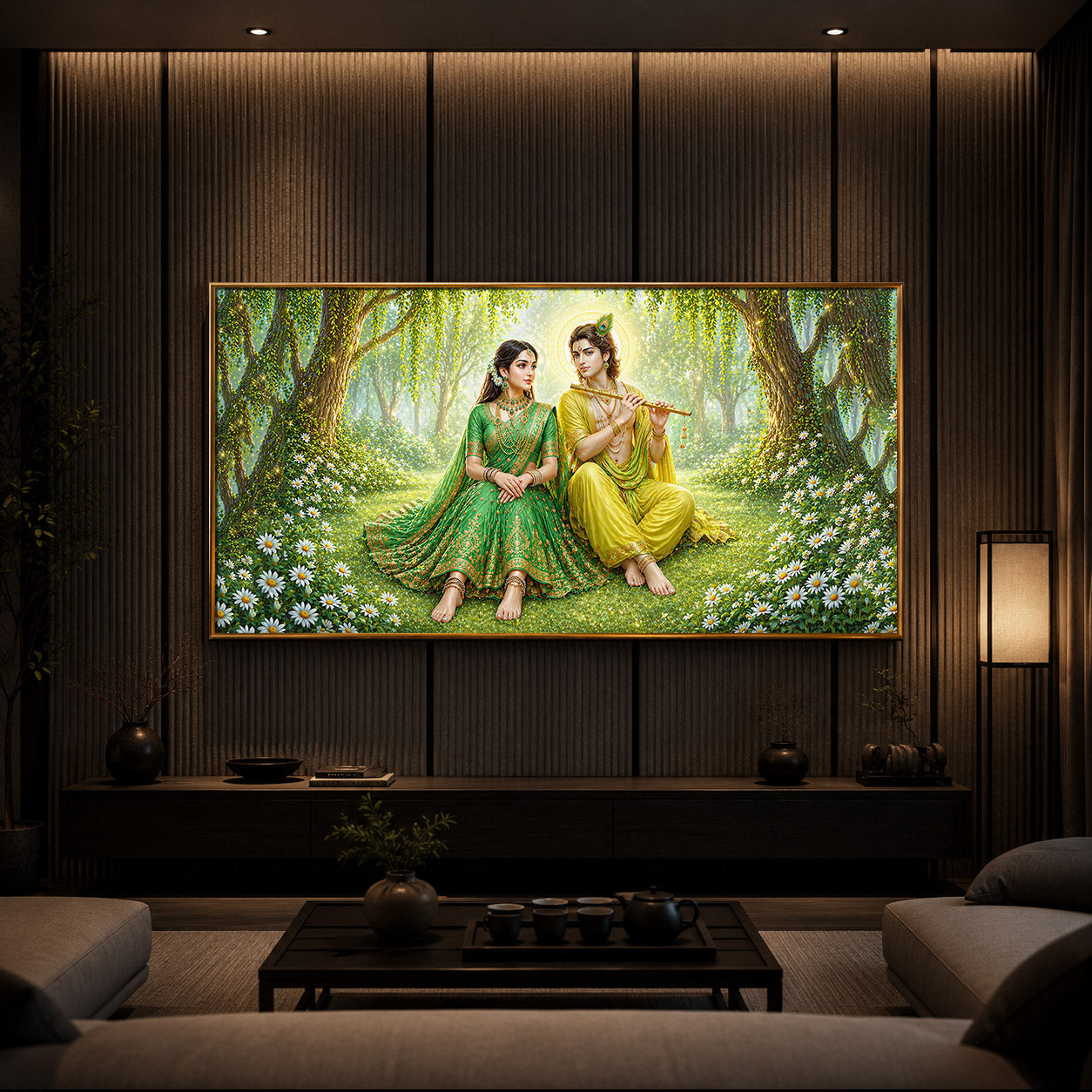 Divine Love Radhe Krishna Modern Luxury Backlight Horizontal Wall Art