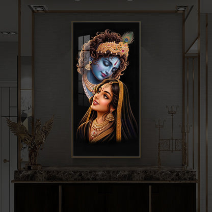 Hindu Deities Shri Radha Krishna Modern Luxury Backlight Vertical Wall Art
