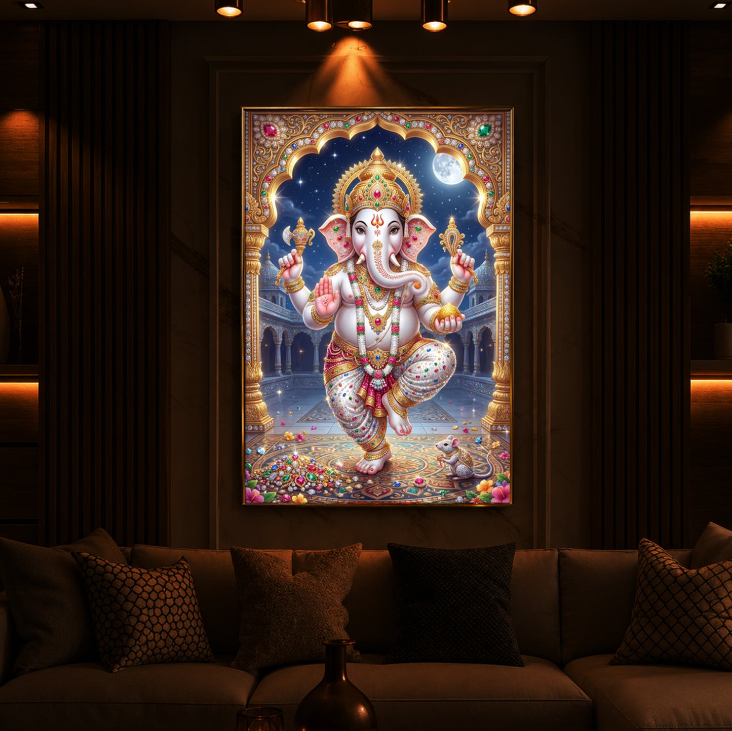Hindu Shree Ganesh Modern Luxury Backlight Vertical Wall Art