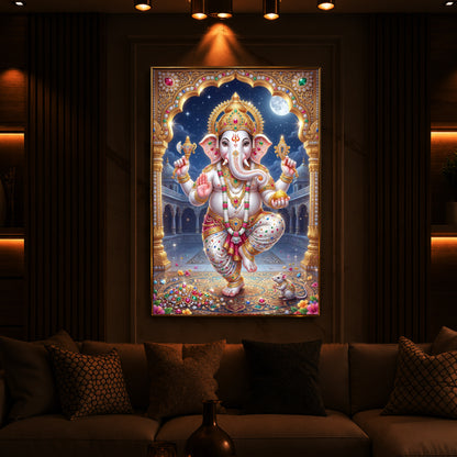 Hindu Shree Ganesh Modern Luxury Backlight Vertical Wall Art