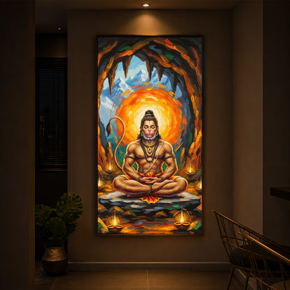 Lord Hanuman Ji Modern Luxury Backlight Vertical Wall Art
