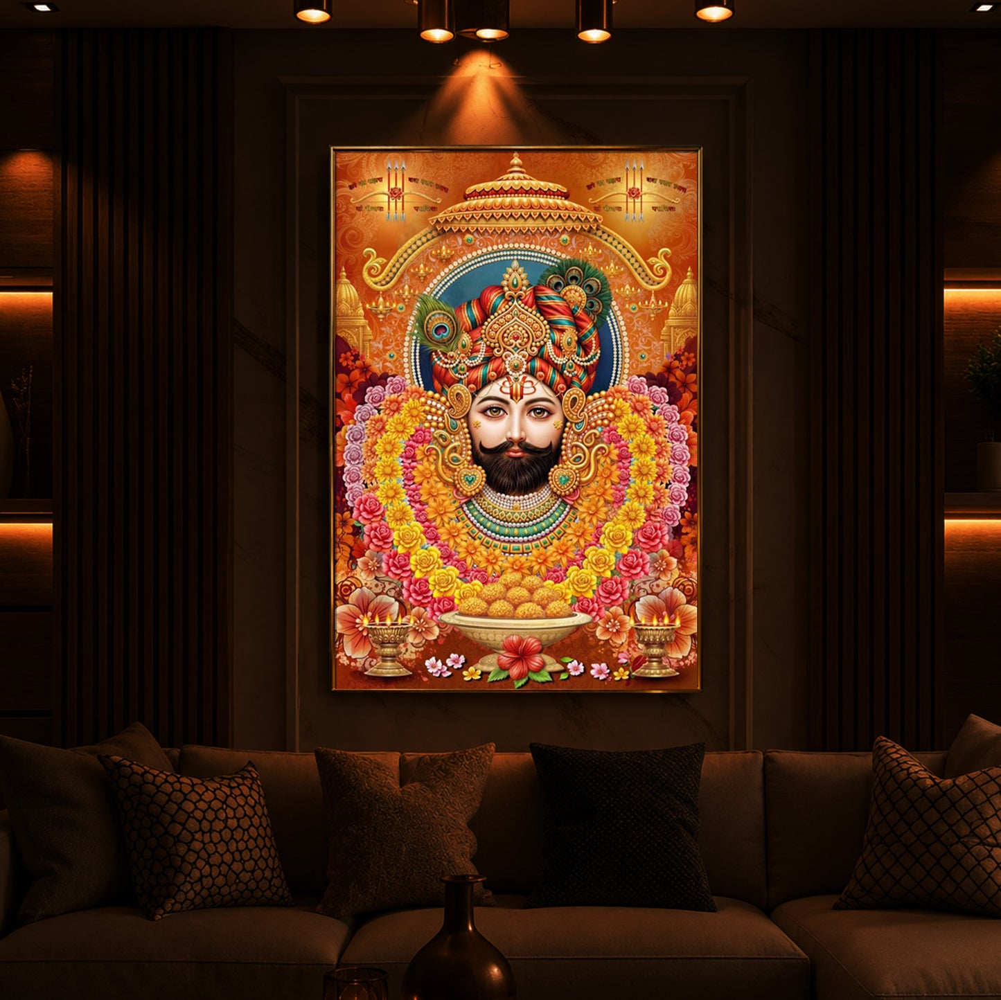 Hindu deity Khatu Shyam Ji Modern Luxury Backlight Vertical Wall Art