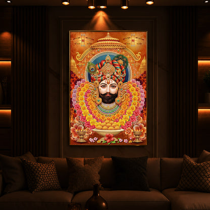 Hindu deity Khatu Shyam Ji Modern Luxury Backlight Vertical Wall Art