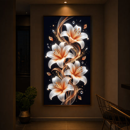 Glowing Golden Lily Modern Luxury Backlight Vertical Wall Art