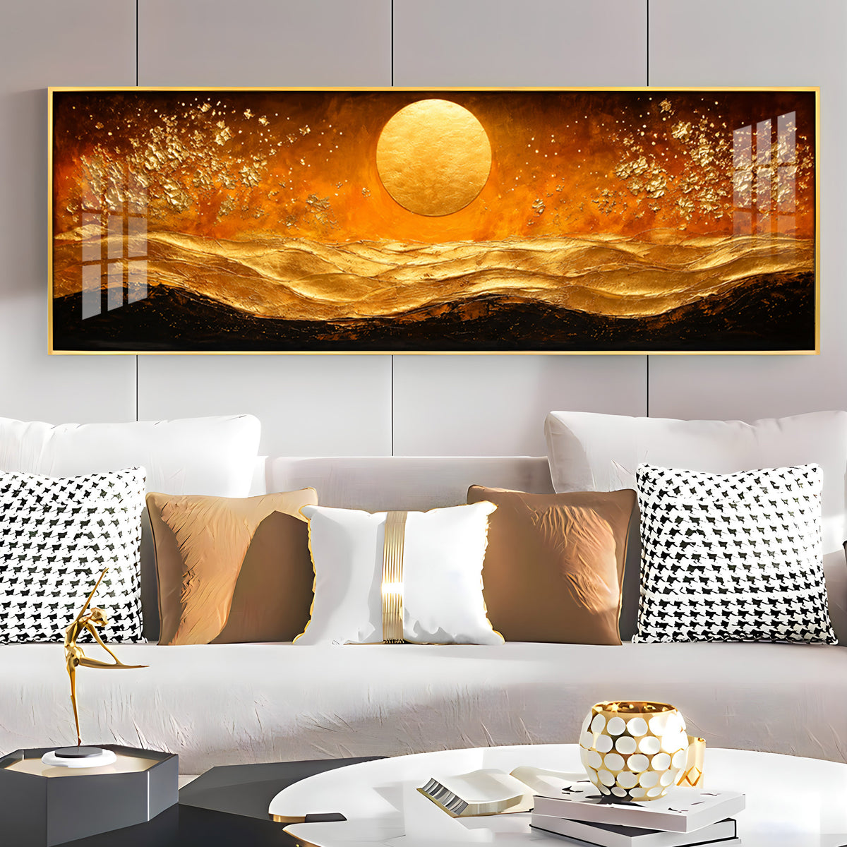 Golden Sun Abstract Dunes Premium Acrylic Horizontal Wall Art