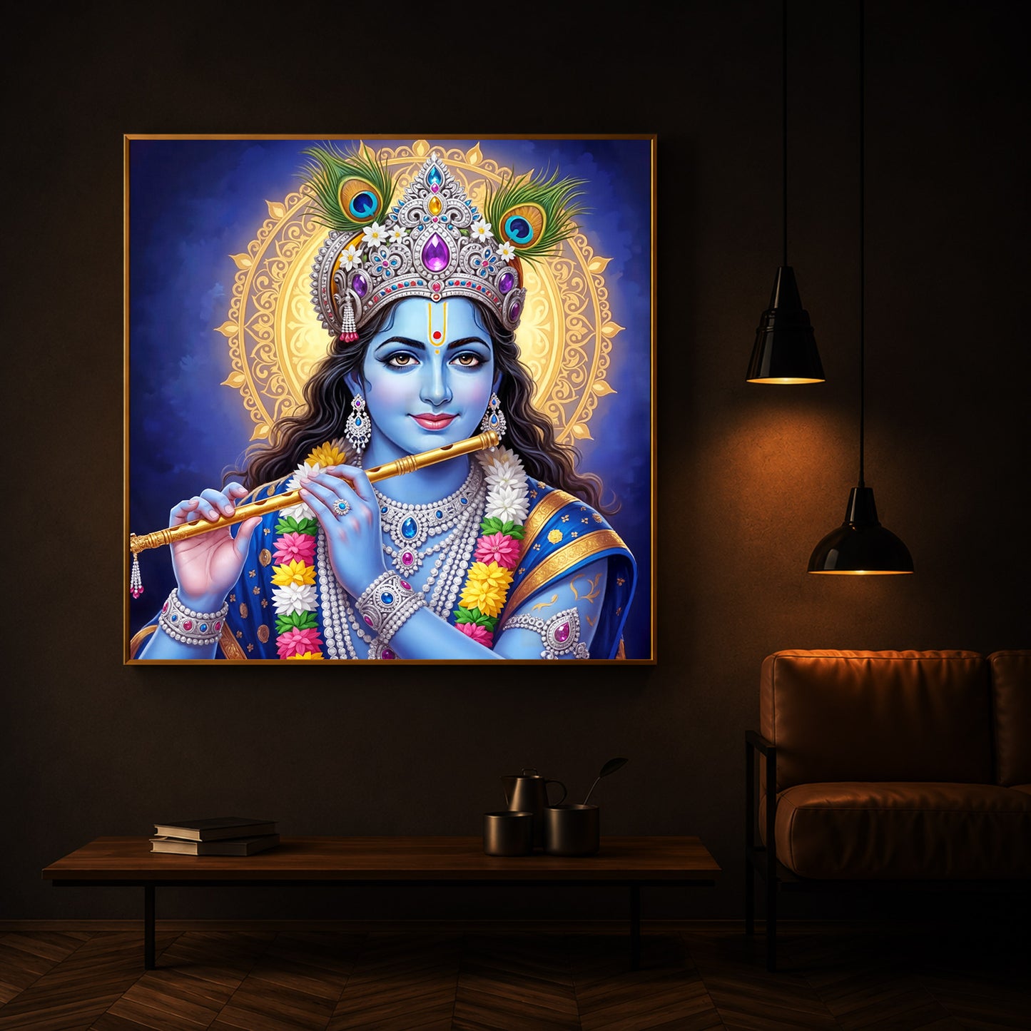 Jai Shree Krishna Modern Luxury Backlight Square Wall Art