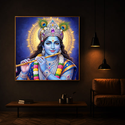Jai Shree Krishna Modern Luxury Backlight Square Wall Art