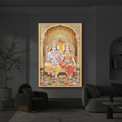 Lord Rama and Goddess Sita Modern Luxury Backlight Vertical Wall Art