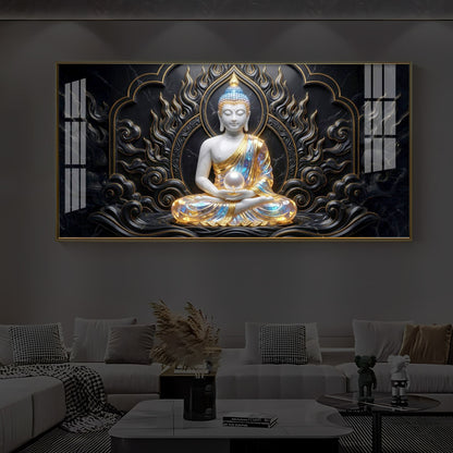 Meditating Buddha Modern Luxury Backlight Horizontal Wall Art