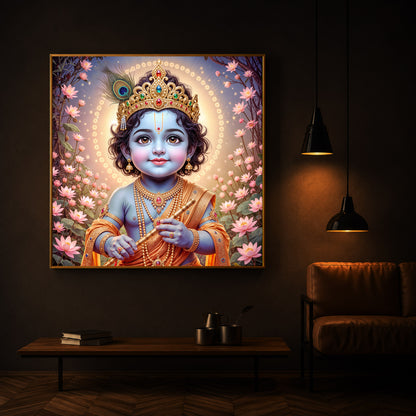Bal Krishna Ji Modern Luxury Backlight Square Wall Art