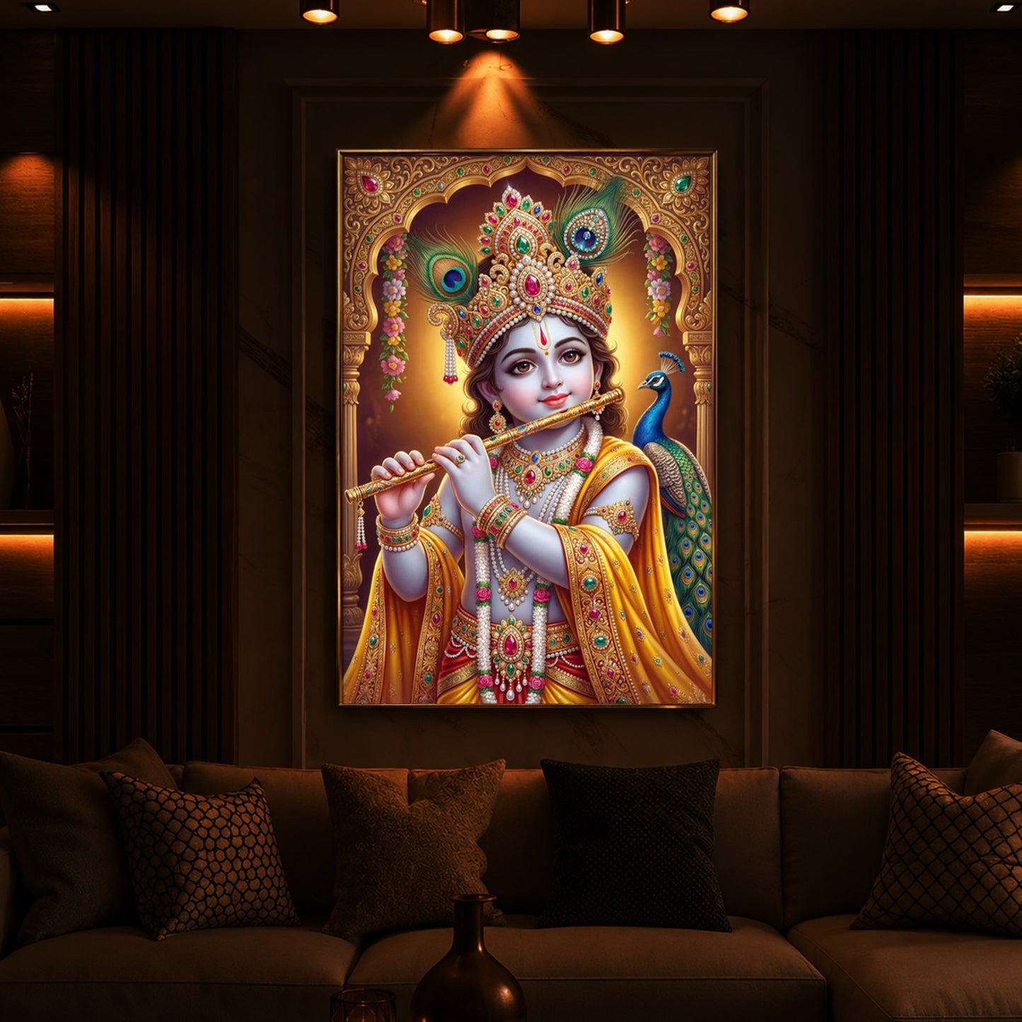 Young Lord Krishna Modern Luxury Backlight Vertical Wall Art