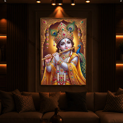 Young Lord Krishna Modern Luxury Backlight Vertical Wall Art