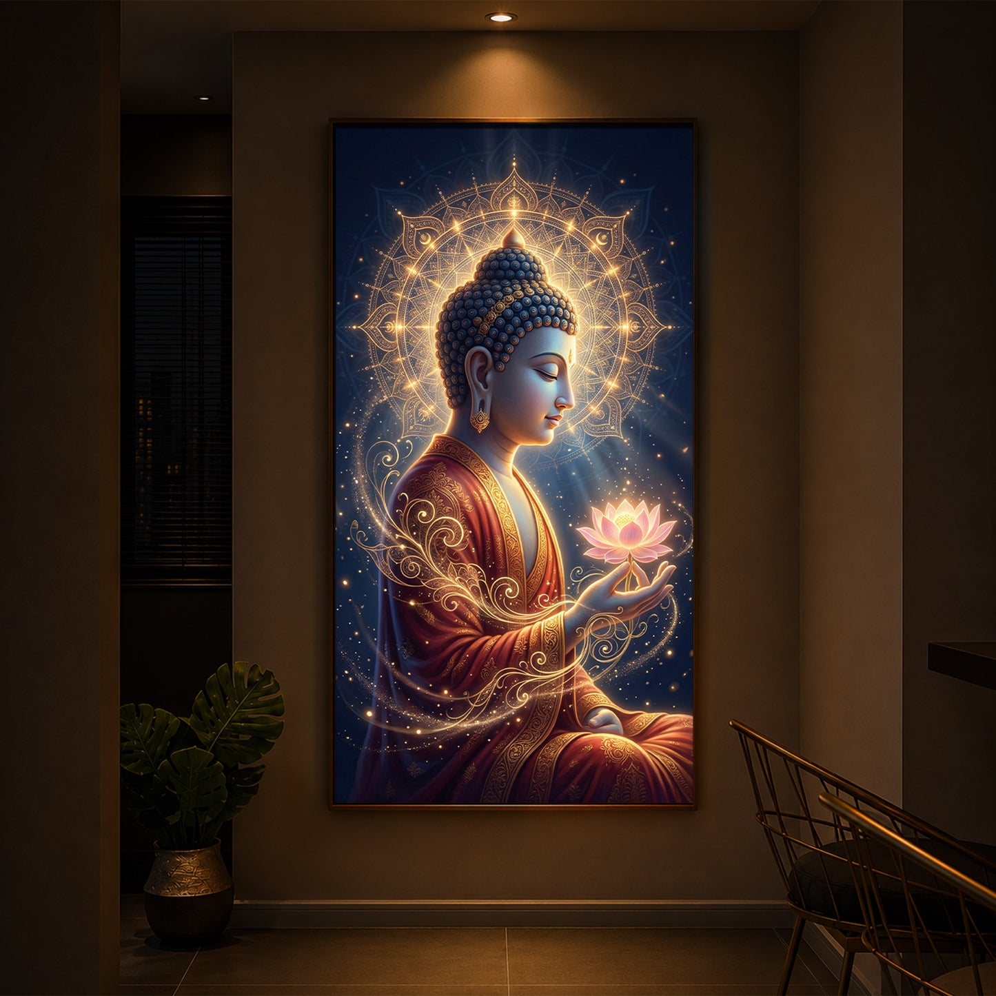 Depiction Of Buddha Modern Luxury Backlight Vertical Wall Art