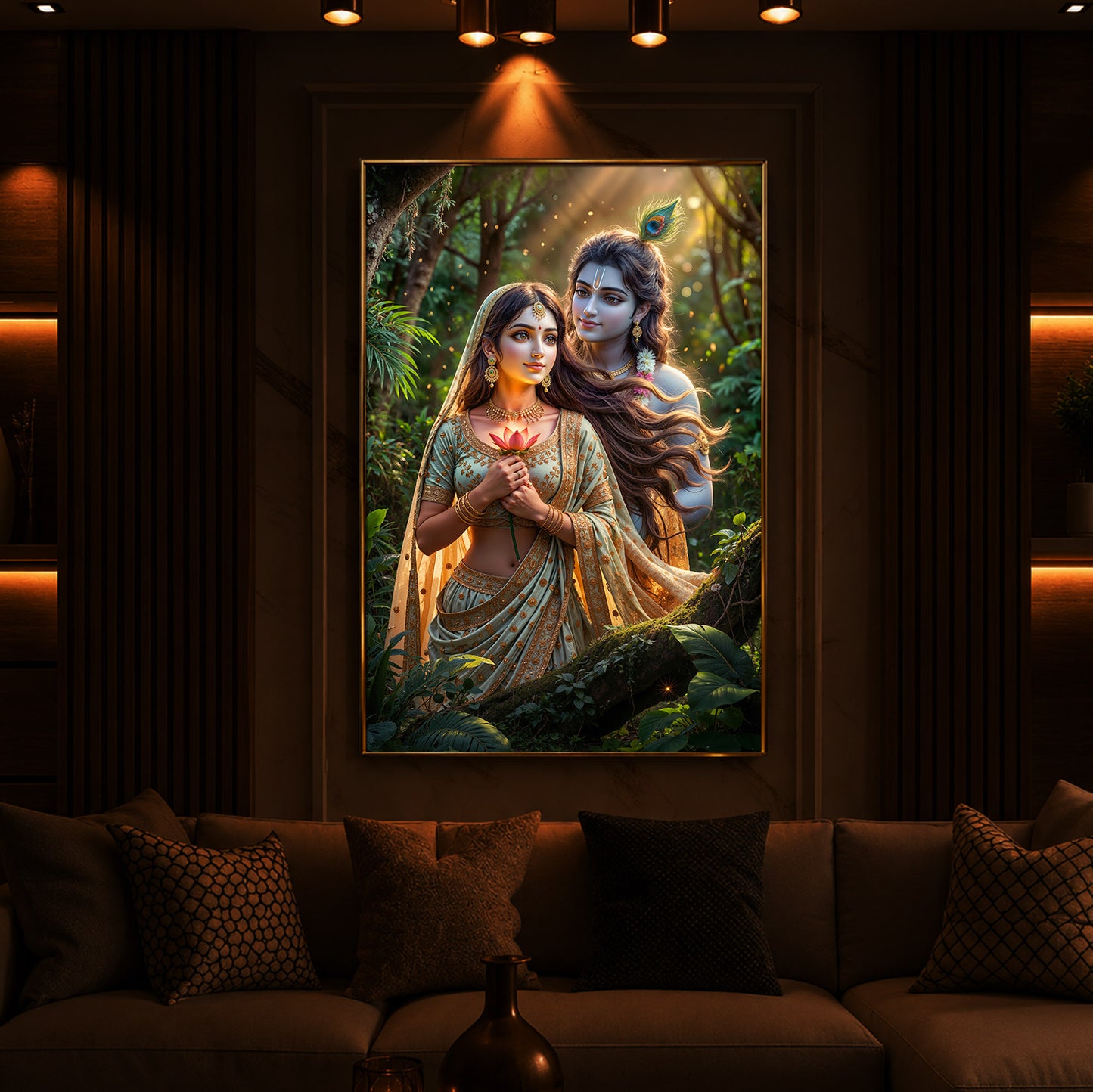 Radha Krishna Ji Modern Luxury Backlight Vertical Wall Art