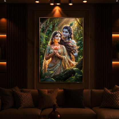 Radha Krishna Ji Modern Luxury Backlight Vertical Wall Art