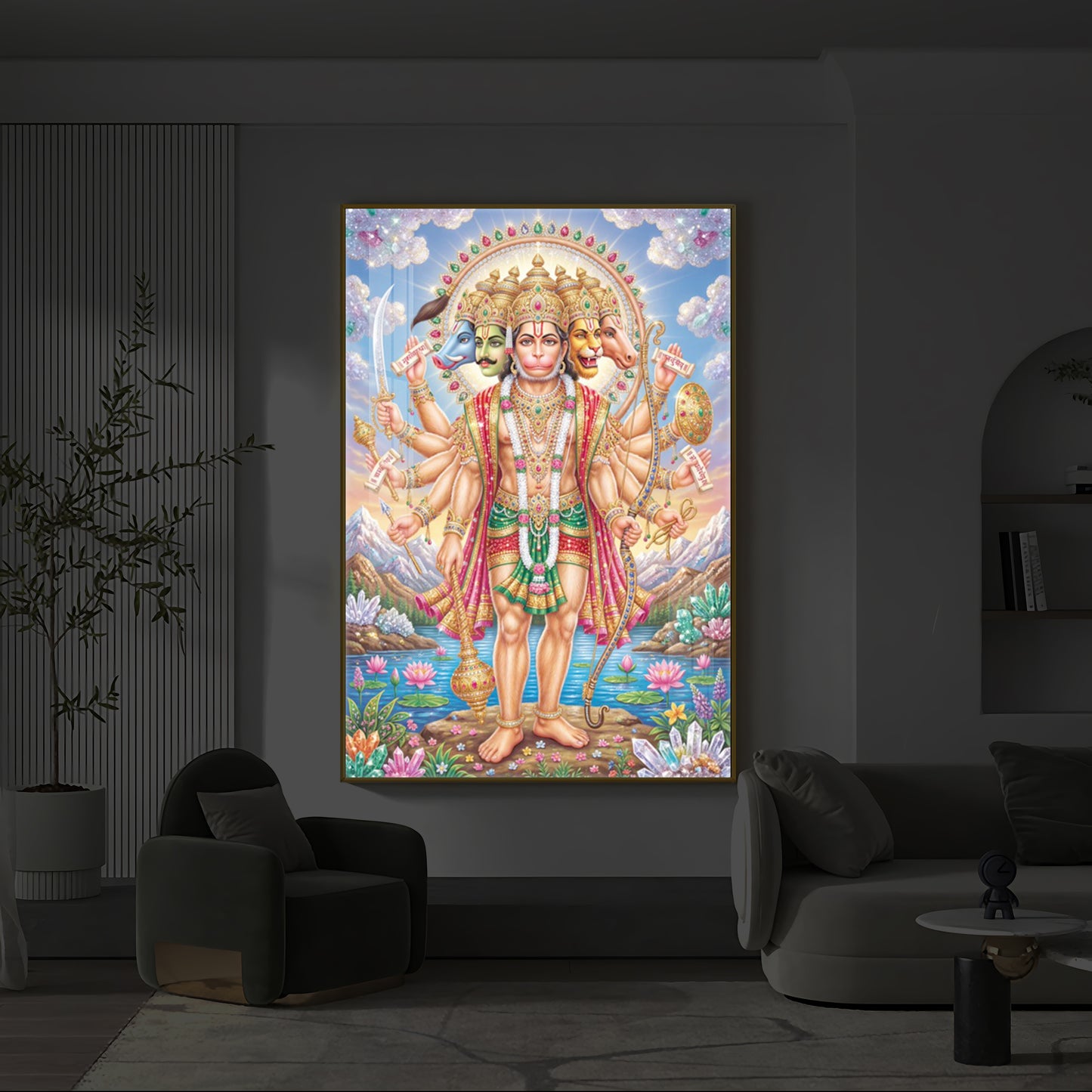 Panchmukhi Lord Hanuman Ji Modern Luxury Backlight Vertical Wall Art
