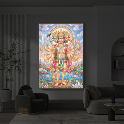 Panchmukhi Lord Hanuman Ji Modern Luxury Backlight Vertical Wall Art