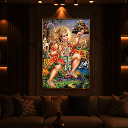 Hindu God Lord Hanuman Ji Modern Luxury Backlight Vertical Wall Art