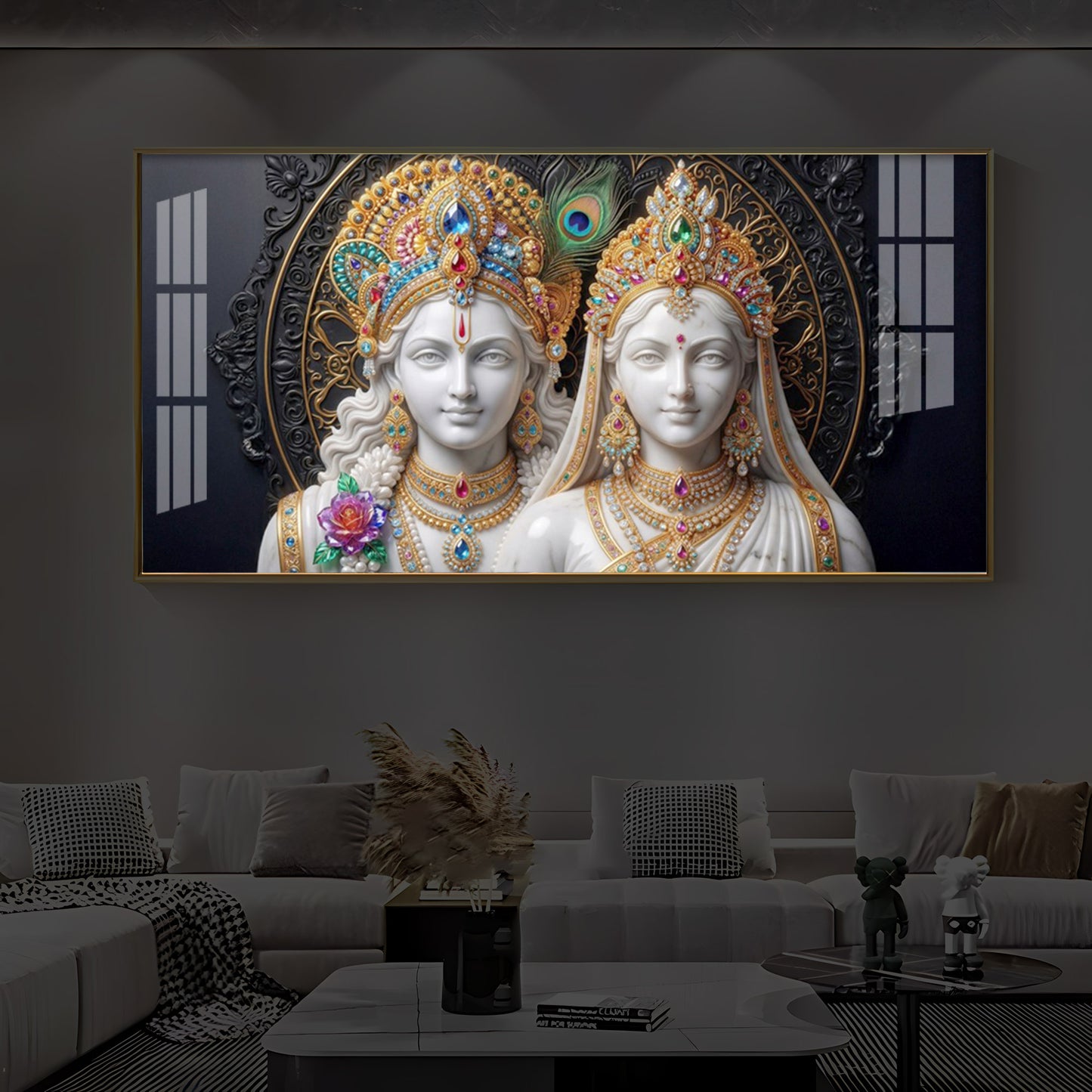 Generic Radha Krishna Modern Luxury Backlight Horizontal Wall Art