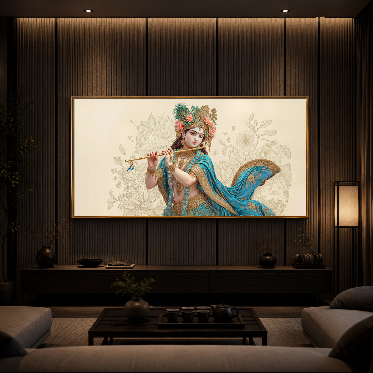 Beautiful Krishna Ji Modern Luxury Backlight Horizontal Wall Art