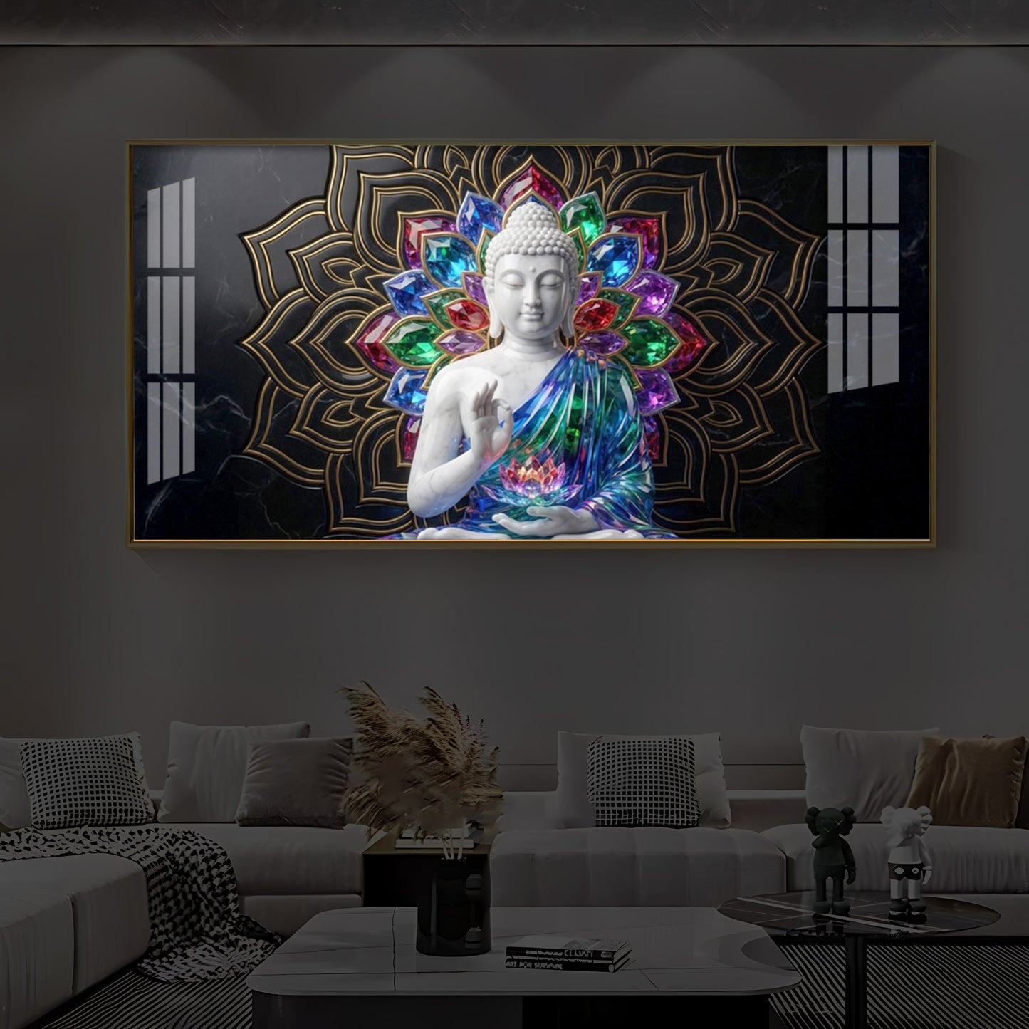 Meditating Buddha Modern Luxury Backlight Horizontal Wall Art