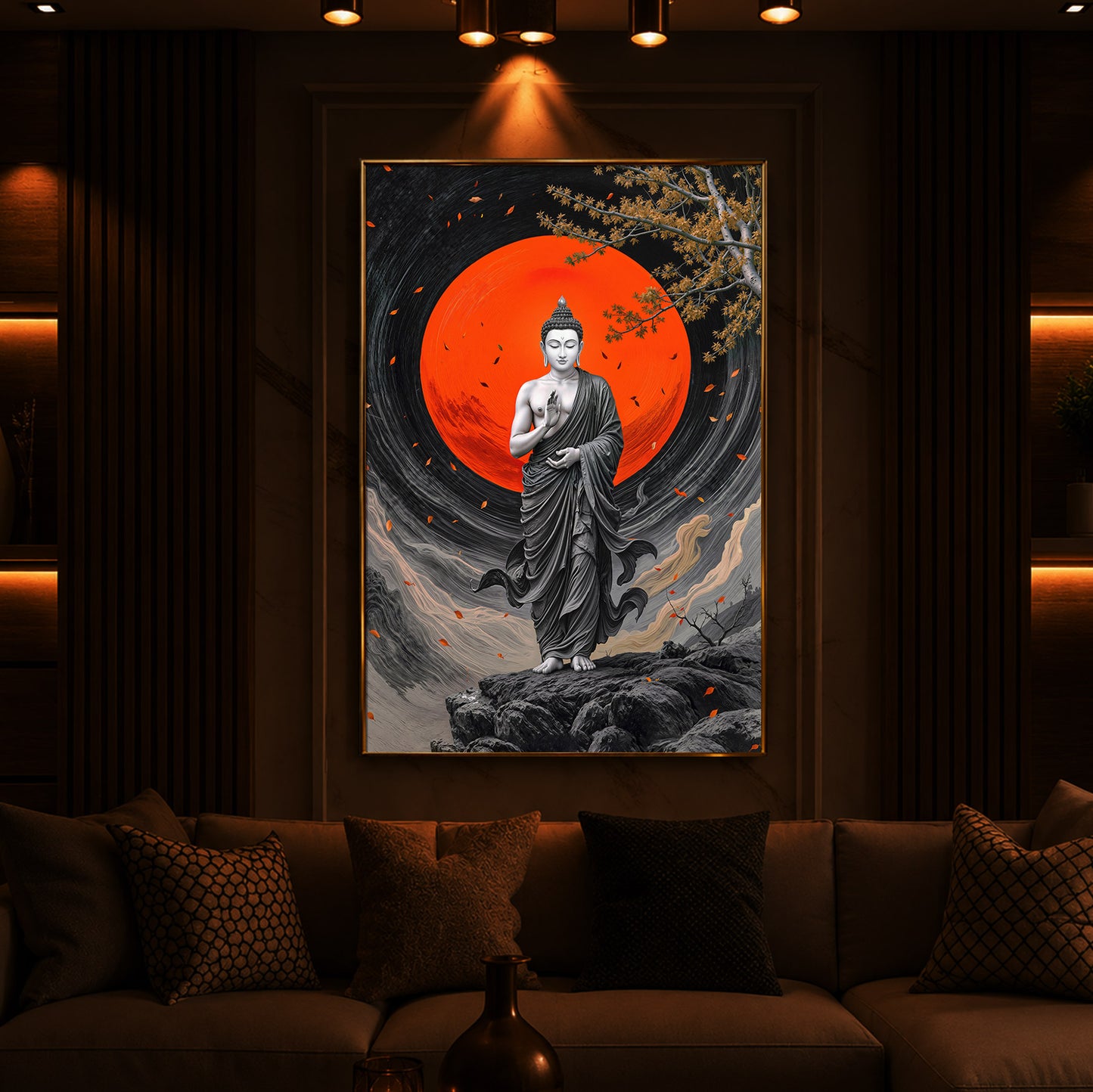 Buddhay Ji Modern Luxury Backlight Vertical Wall Art