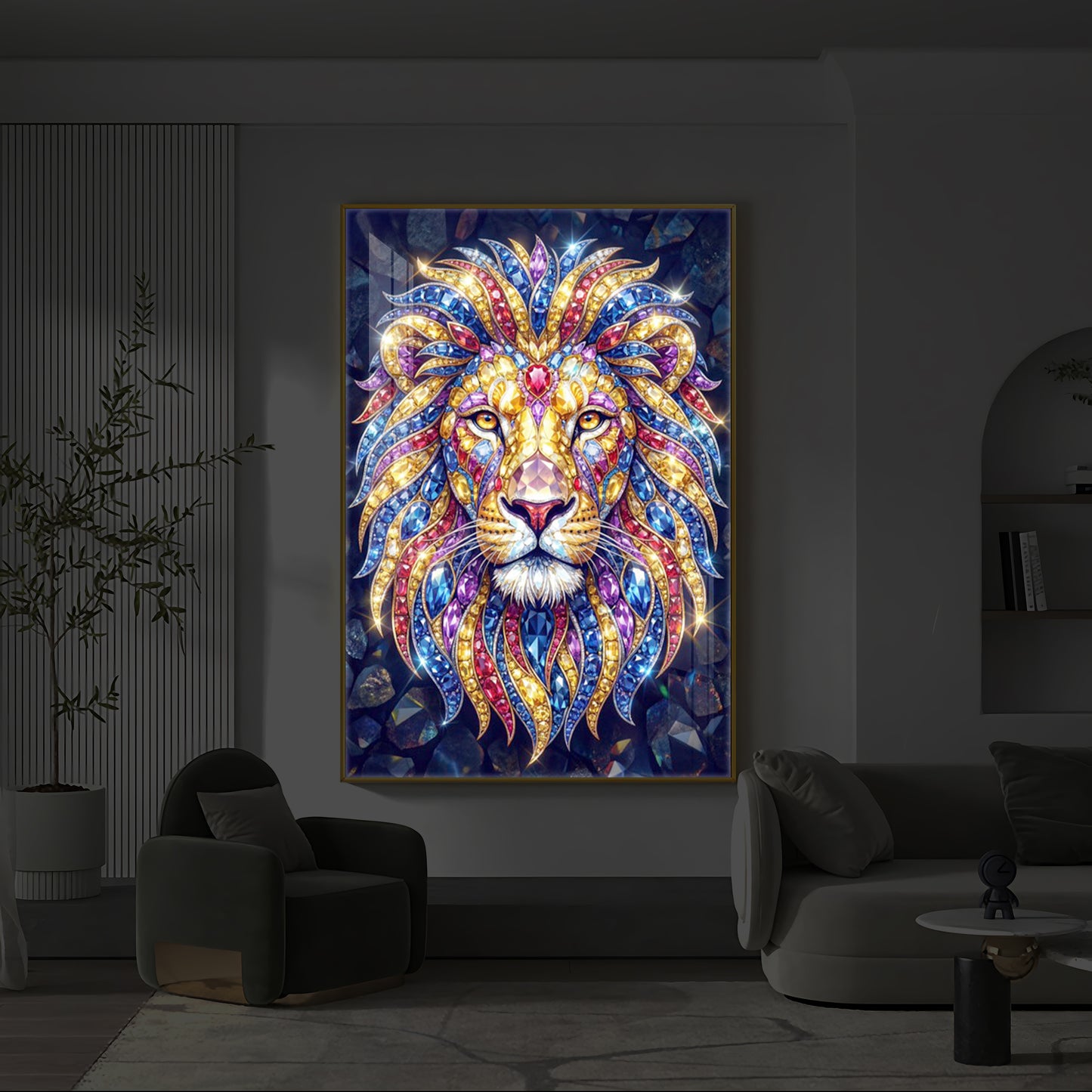 Imperial Lion Majesty Modern Luxury Backlight Vertical Wall Art