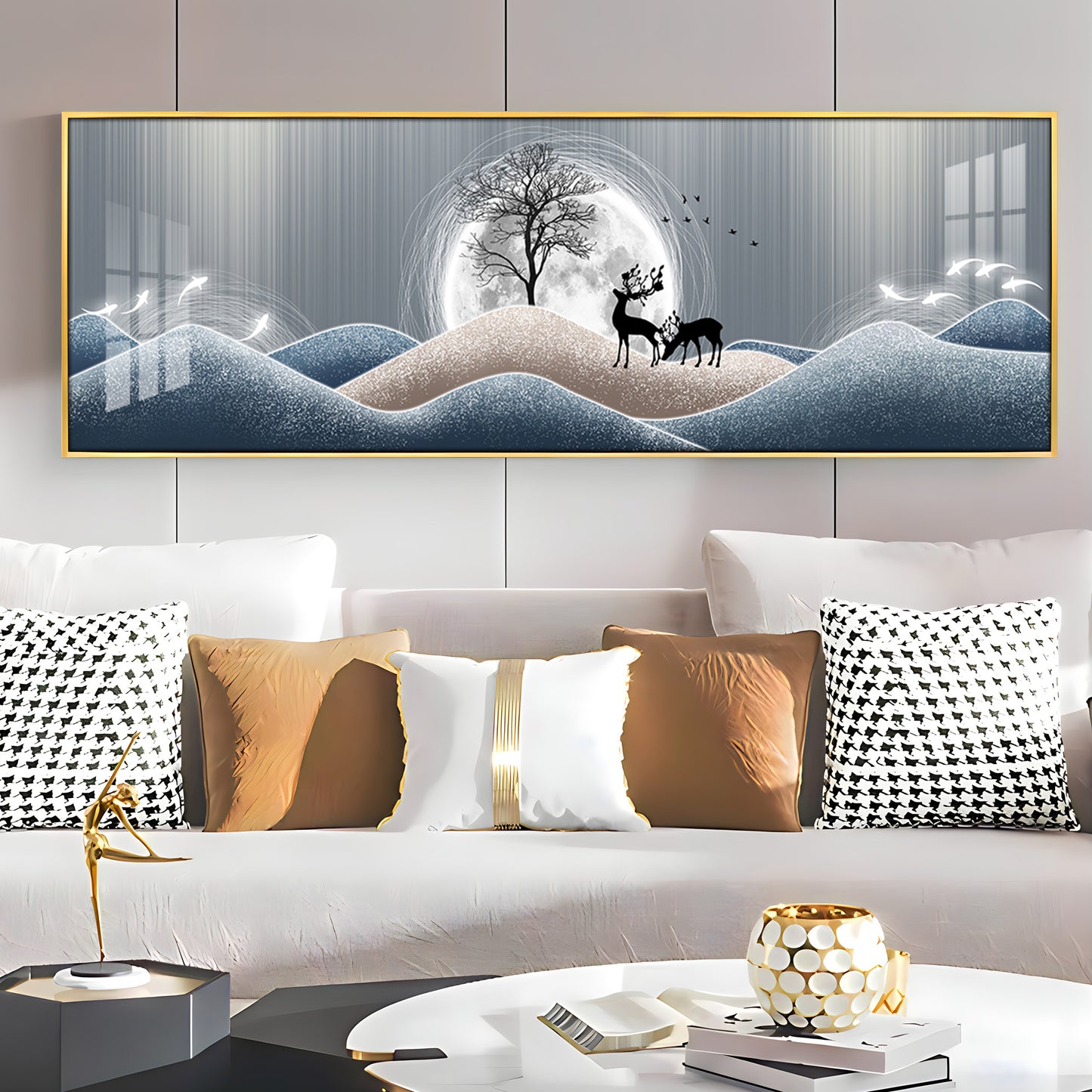 Black Deer In Night Premium Acrylic Horizontal Wall Art