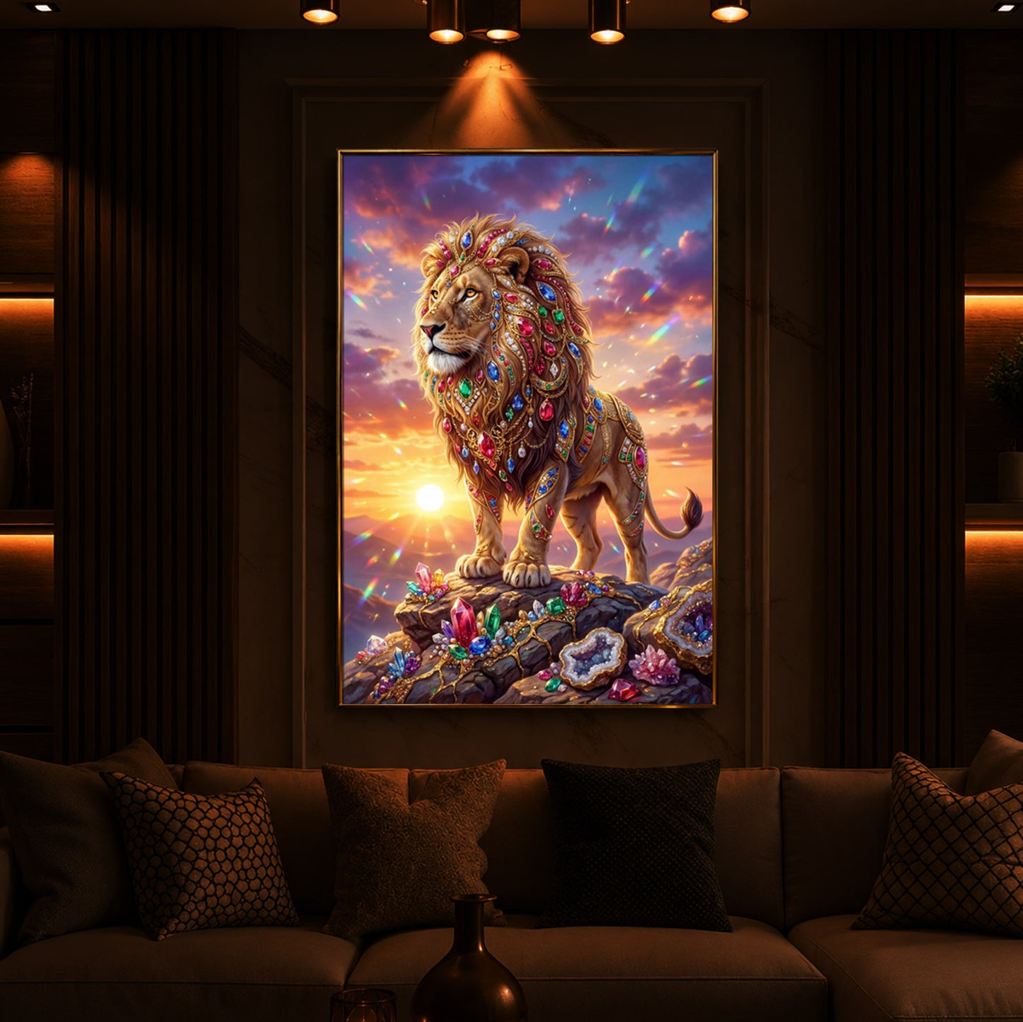 Majestic Lion Modern Luxury Backlight Vertical Wall Art