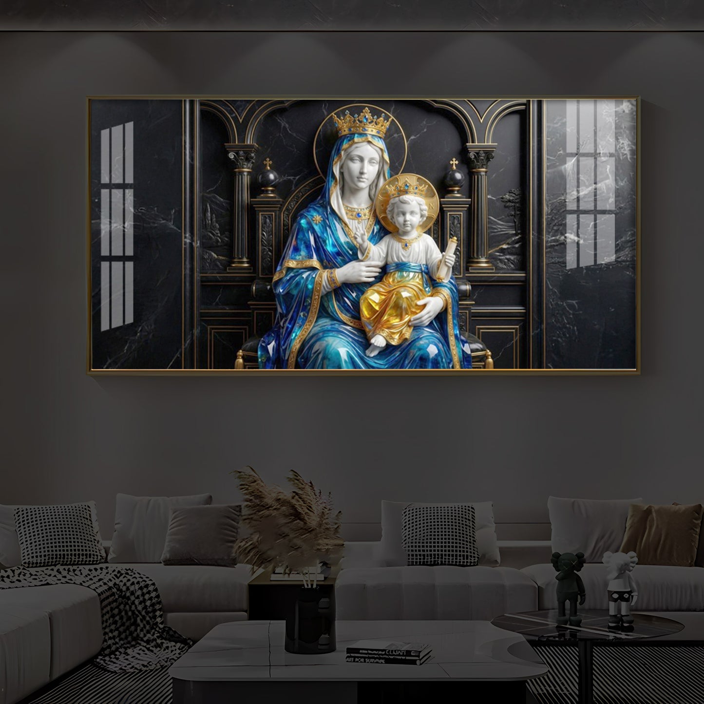 Mother Mary Holding Baby Jesus Modern Luxury Backlight Horizontal Wall Art