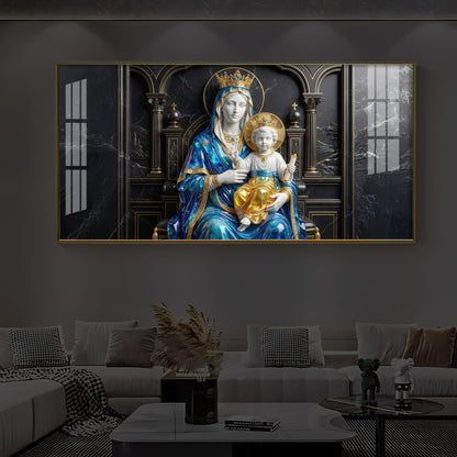 Mother Mary Holding Baby Jesus Modern Luxury Backlight Horizontal Wall Art