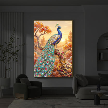 Majestic Peacock Modern Luxury Backlight Vertical Wall Art