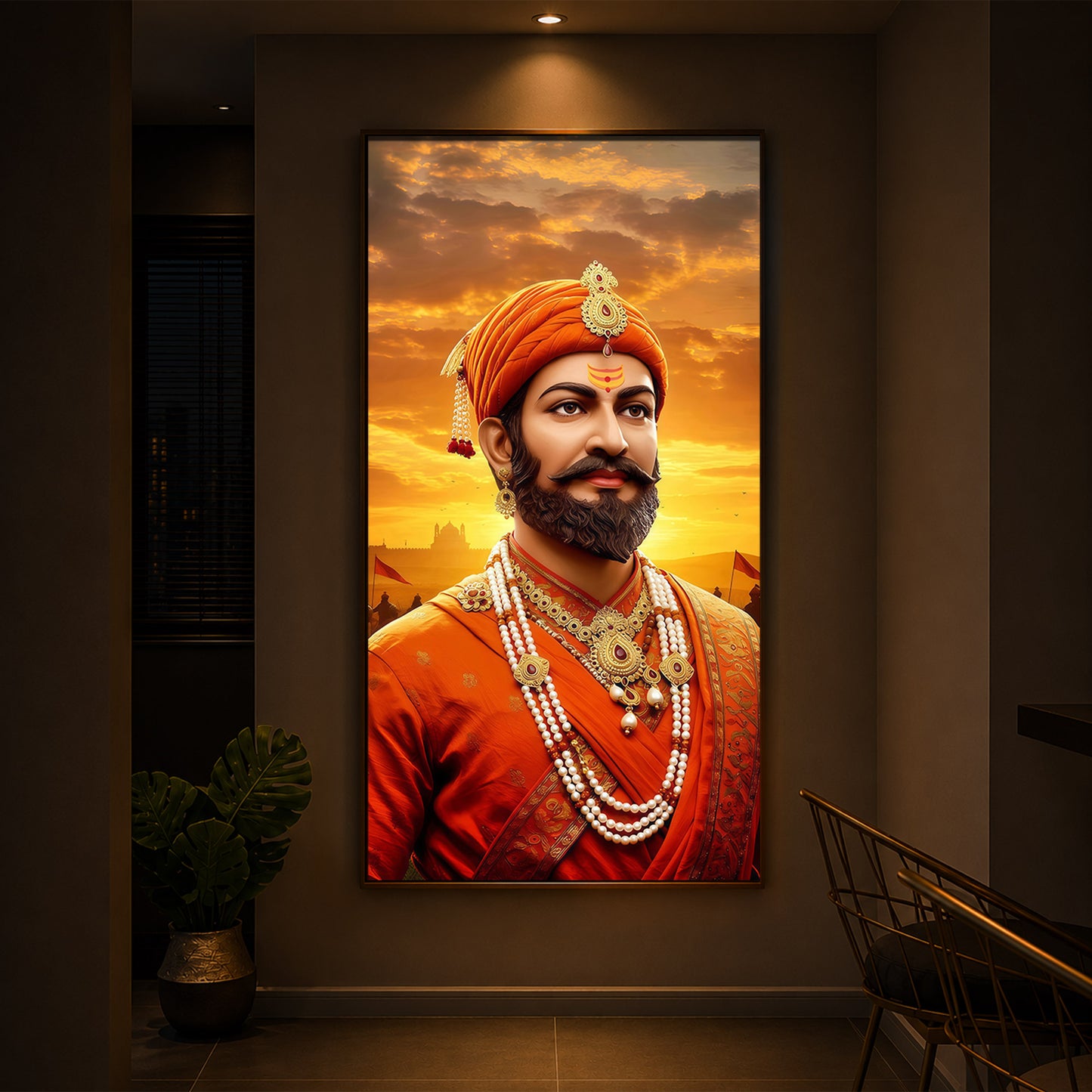 Chhatrapati Shivaji Maharaj Modern Luxury Backlight Vertical Wall Art