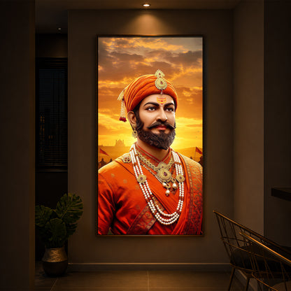 Chhatrapati Shivaji Maharaj Modern Luxury Backlight Vertical Wall Art