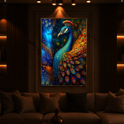 Majestic Regal Peacock Feathers Modern Luxury Backlight Vertical Wall Art