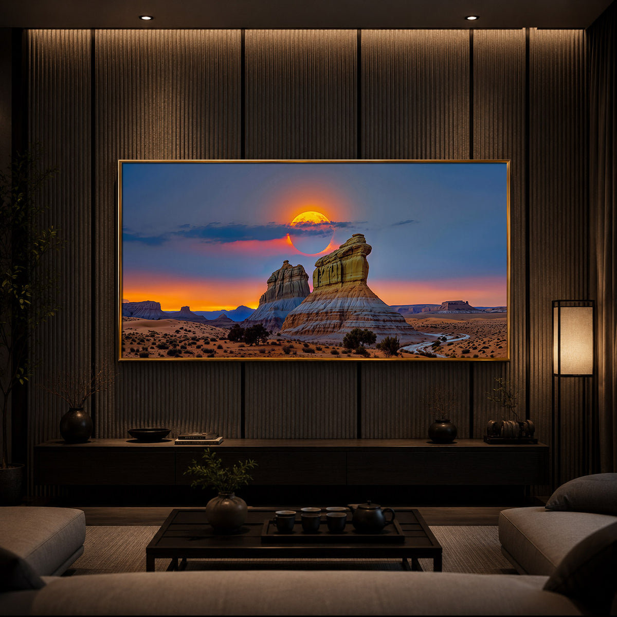 Desert Rock Plateau Sunset Modern Luxury Backlight Horizontal Wall Art
