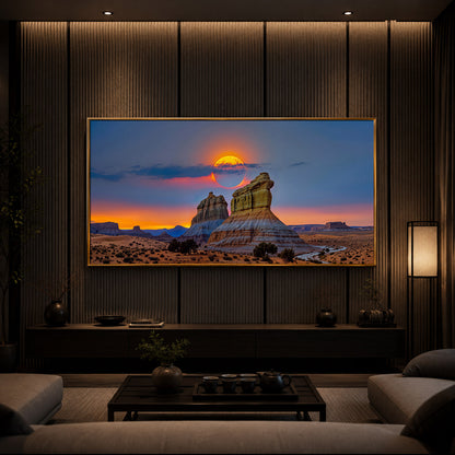 Desert Rock Plateau Sunset Modern Luxury Backlight Horizontal Wall Art
