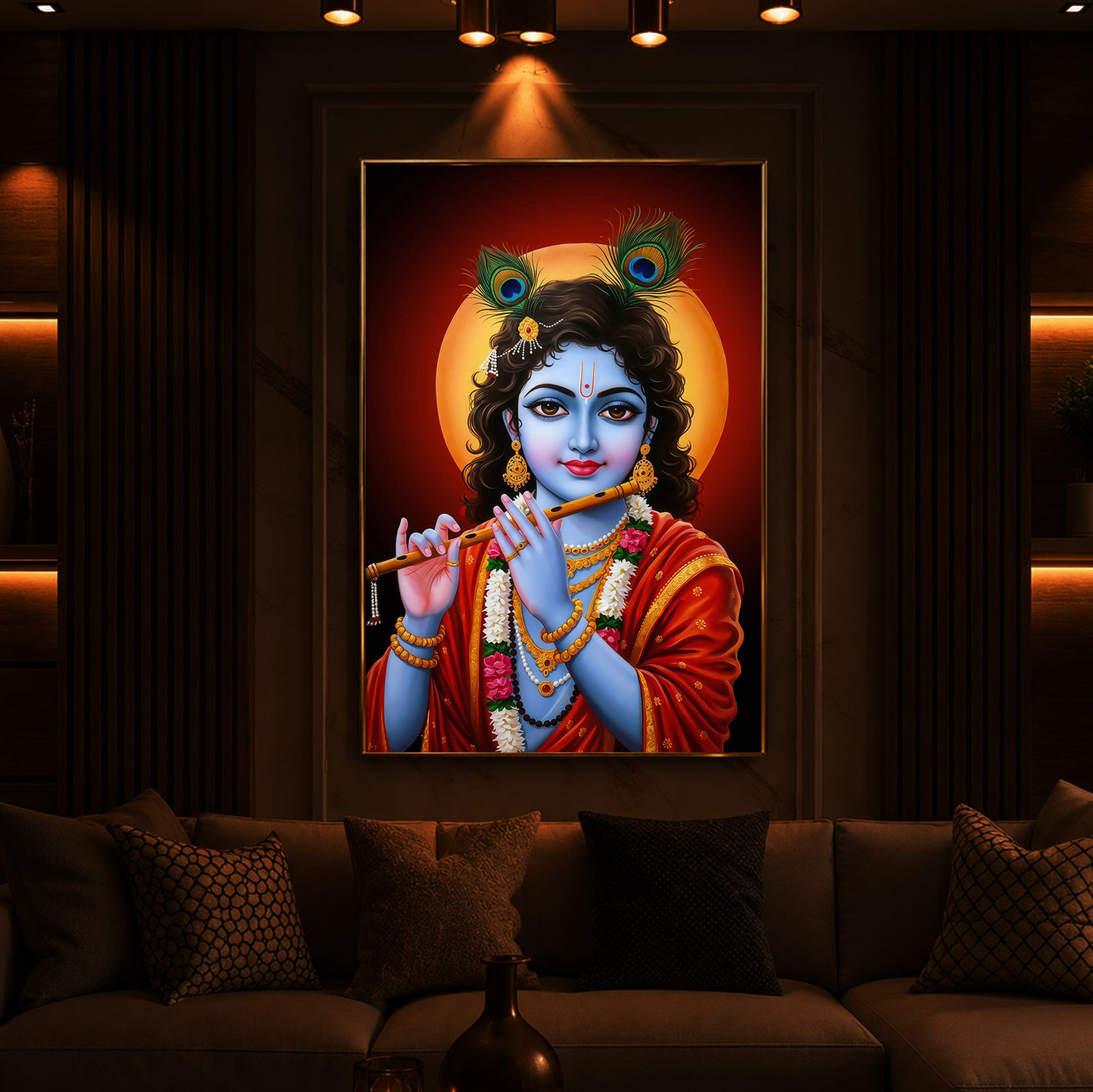 Lord Shree Krishna Ji Modern Luxury Backlight Vertical Wall Art