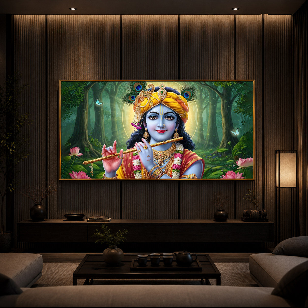 Shri Krishna Ji Modern Luxury Backlight Horizontal Wall Art