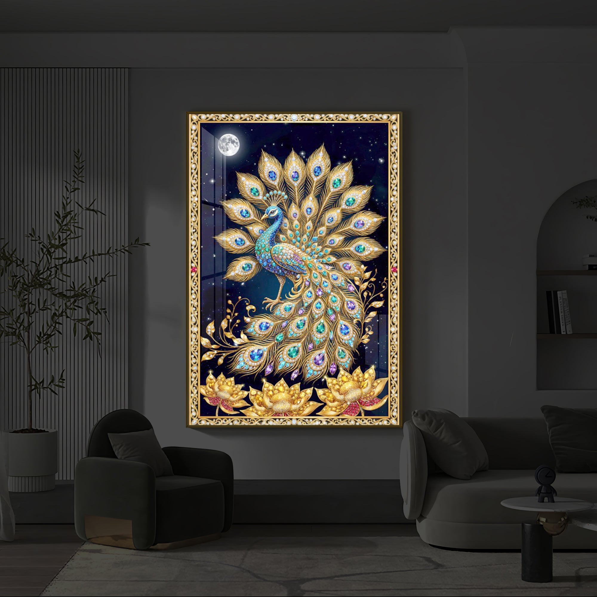 Majestic Peacock Modern Luxury Backlight Vertical Wall Art