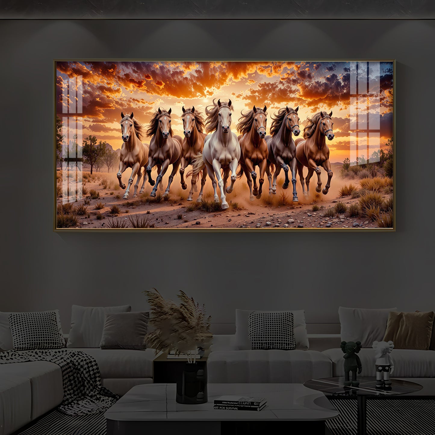 Herd Of Wild Horses Galloping Modern Luxury Backlight Horizontal Wall Art